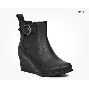 UGG Arleta Black Leather Wedge Boot Booties $180 8.5